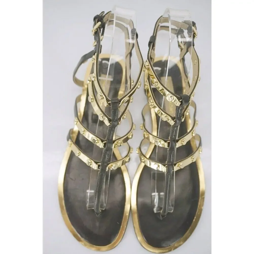 Michael Kors Hollie Studded Ankle Strappy Caged Thong Sandal SZ 6.5 Gold $350